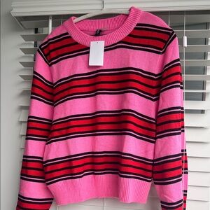 Pink and Red Striped Crewneck Sweater